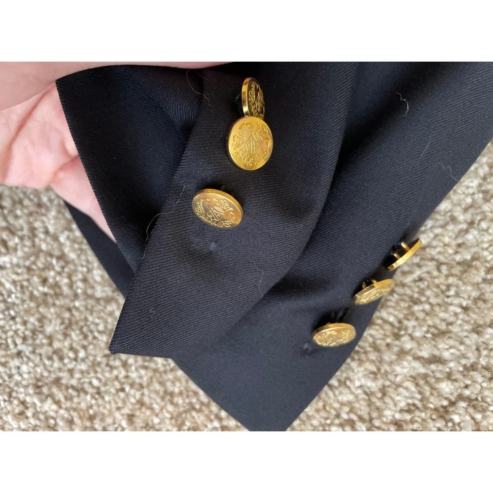 Jos A Bank Men's Blazer 44R Black Gold Crest Button Wool Sport Coat Flaw